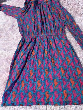 Lilly Pulitzer Pink & Teal Seahorse Print Belted Midi Dress